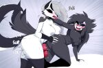  2022 5_fingers anthro anthro_on_anthro anthro_penetrated anthro_penetrating anthro_penetrating_anthro areola avian avian_demon bird black_areola black_body black_clothing black_feathers black_legwear black_nipples black_nose black_thigh_highs breasts butt canid canid_demon carliabot clothing collar demon duo feathers female female_penetrated fingerless_gloves fingers fur genitals gloves grey_areola grey_nipples gynomorph gynomorph/female gynomorph_penetrating gynomorph_penetrating_female handwear hellhound helluva_boss intersex intersex/female intersex_penetrating intersex_penetrating_female legwear loona_(helluva_boss) mammal mostly_nude nipples octavia_(helluva_boss) onomatopoeia owl owl_demon penetration penis profanity sex sound_effects spiked_collar spikes text thigh_highs white_body white_fur 
