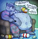  age_difference anthro beard belly beverage brianogrowler_(character) canid canine canis daddy_kink facial_hair fat_belly father furniture grandparent lukoi male mammal older_male overweight parent soda soda_bottle sofa solo television wide_hips wolf 