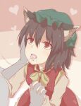  1boy 1girl after_kiss animal_ears cat_ears censored chen earrings from_above hand_on_another&#039;s_face hat heart heart_background heart_censor hetero holding_hands interlocked_fingers jewelry kusiyan multiple_tails saliva saliva_trail solo_focus tail touhou 