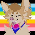  anthro bandanna_on_neck bisexual bisexual_pride_colors bodily_fluids canid canine canis cheek_tuft chihuahua digital_media_(artwork) domestic_dog drooling ear_piercing eyes_closed facial_piercing facial_tuft female fluffy fur genderqueer_pride_colors hi_res lgbt_pride male mammal ms_paint nose_piercing nostril_piercing piercing pink_nose pink_tongue pixel_(artwork) pride_colors queer queer_pride rattdawg saliva smile solo tan_body tan_fur teeth tongue tongue_out toy_dog trans_(lore) transgender_pride_colors tuft weezer you_just_got_weezered 