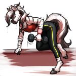 absurd_res anthro barbell bodily_fluids bottomwear breasts clothing equid equine exercise eyebrows eyelashes female fur hair hi_res hooves mammal mykegreywolf pants solo striped_body striped_fur stripes sweat topwear unguligrade_anthro weightlifting workout wristband zebra 