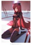  1girl absurdres adapted_costume aged_down bangs bident bodysuit breasts cosplay covered_navel evangelion:_2.0_you_can_(not)_advance fate/grand_order fate_(series) full_body hair_between_eyes hairpods highres interface_headset lance_of_longinus lily_servant long_hair looking_at_viewer medium_breasts neon_genesis_evangelion plugsuit purple_bodysuit purple_hair rebuild_of_evangelion red_eyes scan scathach_(fate) siino sitting small_breasts solo souryuu_asuka_langley souryuu_asuka_langley_(cosplay) test_plugsuit thighs wariza 