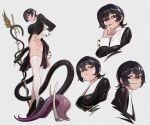  1girl 2others absurdres animal ass black_hair black_snake breasts brown_eyes forked_tongue highres holding holding_staff huge_ass medium_breasts monster_frog multiple_others nun original short_hair staff thick_thighs thighs tongue tongue_out 