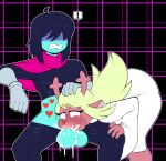  &lt;3 2022 absurd_res anthro balls blonde_hair blue_body blue_skin bodily_fluids capreoline cervid clothed clothing cum cum_drip cum_from_mouth cum_in_mouth cum_inside deltarune dripping duo fellatio female genital_fluids genitals hair hi_res human human_on_anthro interspecies kris_(deltarune) leaking_cum male male/female mammal mehdrawings noelle_holiday oral oral_penetration penetration penile reindeer sex undertale_(series) video_games 