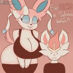  anthro bent_over big_breasts big_butt breasts butt cinderace cleavage clothed clothing dialogue duo eeveelution euphorica female generation_6_pokemon generation_8_pokemon hi_res legwear male male/female nintendo pokemon pokemon_(species) raised_tail scared sylveon thigh_highs video_games 