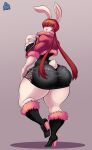  absurd_res alternate_species anthro back_boob big_breasts big_butt boots breasts butt clothing covered_eyes female footwear hi_res high_heeled_boots high_heels huge_breasts huge_butt jaeh king_of_fighters lagomorph leporid looking_at_viewer looking_back mammal rabbit shermie snk solo thick_thighs tongue tongue_out 