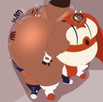  against_surface against_wall anthro balls belly big_balls big_butt brown_body brown_fur butt butt_slam canid canine cape clothing duo footwear fur genitals hi_res huge_butt huge_thighs hyper hyper_butt hyper_thighs male male/male mammal megacoolbear_(artist) moobs overweight overweight_anthro overweight_male raccoon_dog shoes tanuki thick_thighs 