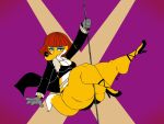  anthro breasts breathotter canid canine claudette_dupri cleavage clothed clothing female footwear fox hi_res high_heels mammal mr_otter_breath new_looney_tunes obese overweight smile solo spy swinging wig 