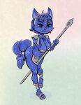  anthro armor big_breasts big_butt blue_body blue_fur breasts butt canid canine cat_o&#039;_nine_tails_(artist) clothing female footwear fox fur krystal mammal nintendo shoes solo star_fox thick_thighs video_games weapon wide_hips 