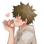  2boys alternate_hair_color angry bakugou_katsuki bangs blush boku_no_hero_academia brown_hair closed_eyes closed_mouth dango_(uni_520) english_commentary fingernails grey_hoodie hair_between_eyes hands_up heart highres hood hoodie kiss kissing_cheek light_brown_hair looking_at_another midoriya_izuku multiple_boys short_hair short_sleeves simple_background standing teeth white_background white_eyes yaoi 