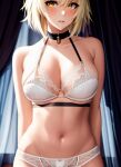  1girl 92_bricks ai-generated blonde_hair bra breasts chest_strap choker cleavage embroidered_bra embroidered_panties fate/grand_order fate_(series) jeanne_d&#039;arc_alter_(fate) lingerie midriff navel panties underwear white_bra white_panties 