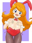  1girl animal_ears blue_eyes detesu highres long_hair looking_at_viewer mona_(warioware) open_mouth orange_hair playboy_bunny rabbit_ears smile solo warioware 