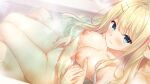  1boy 1girl :3 ayase_hazuki bangs bathtub blonde_hair breast_grab breasts completely_nude futaba_natsuho game_cg grabbing grabbing_from_behind hair_ornament hairclip indoors large_breasts long_hair mixed_bathing navel nipples nude shared_bathing shiny shiny_hair solo_focus very_long_hair yellow_eyes yubisaki_connection 