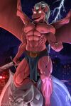  2022 abs anthro bottomwear brooklyn_(gargoyles) city clothed clothing crotch_apron digital_media_(artwork) disney fist full-length_portrait gargoyle gargoyles glowing glowing_eyes grey_bottomwear grey_clothing hair hi_res holding_object holding_sword holding_weapon iudicium86 large_wings lightning loincloth male melee_weapon membrane_(anatomy) membranous_wings muscular muscular_anthro muscular_legs muscular_male night nipples no_pupils pecs portrait raining red_body sculpture solo statue sword topless topless_male weapon white_eyes white_hair wings 