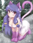  animal_humanoid blue_hair breasts cat_humanoid cleavage clothed clothing dress felid felid_humanoid feline feline_humanoid female hair hi_res humanoid lily_pad mammal mammal_humanoid plant ranma_1/2 rilex_lenov shampoo_(ranma_1/2) solo water 