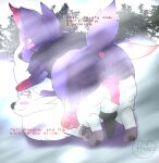  animal_genitalia animal_penis big_butt black_penis butt canine_penis english_text feral feral_on_feral from_behind_position generation_5_pokemon genitals hand_on_head hazelninetales hi_res hisuian_form hisuian_zorua imminent_anal imminent_sex looking_back male male/male nintendo penis perching_position pinned plant pokemon pokemon_(species) regional_form_(pokemon) sex snow text threat tree video_games zorua 