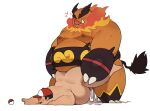  2022 absurd_res anthro belly big_belly bodily_fluids cum duo emboar generation_5_pokemon genital_fluids hi_res human interspecies kemono male male/male mammal moobs nintendo nipples obese obese_male orange_body overweight overweight_male pokeball pokemon pokemon_(species) pokephilia quanjiang sex simple_background video_games 