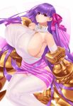  1girl bangs bare_shoulders blush bow breasts claws collar covered_nipples fate/extra fate/extra_ccc fate/grand_order fate_(series) hair_ribbon hayama_kazusa highres huge_breasts long_hair looking_at_viewer passionlip_(fate) passionlip_(third_ascension)_(fate) purple_eyes purple_hair revision ribbon solo very_long_hair 