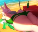  absurd_res animal_humanoid beach big_breasts big_butt bottle breasts butt day female hair hi_res huge_butt humanoid lagomorph lagomorph_humanoid leporid_humanoid long_hair lying mammal mammal_humanoid n-kosi on_front on_towel outside rabbit_humanoid sand seaside shadow solo thick_thighs towel water white_hair 
