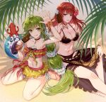  2girls amazio_komeko breasts choker cleavage cordelia_(saga) feet feet_out_of_frame flower food green_eyes green_hair hair_flower hair_ornament highres ice_cream jewelry long_hair looking_at_viewer multiple_girls navel necklace red_hair romancing_saga_re;universe saga saga_frontier_2 smile swimsuit virginia_knights 