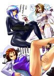  4girls aramaki_motoko bodysuit dual_persona ghost_in_the_shell ghost_in_the_shell_2:man_machine_interface ghost_in_the_shell_stand_alone_complex highres kusanagi_motoko multiple_girls translation_request yakibuta_(shimapow) 