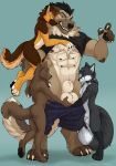  abs absurd_res angry animal_genitalia anthro anthro_on_anthro ball_fondling balls big_balls big_sheath canid canine canis clinging clothed clothing collar digitigrade domestic_dog edan_shepherd fluffy fondling fox fully_sheathed genitals german_shepherd group harassment herding_dog hi_res male male/male mammal molestation multi_nipple muscular muscular_male nipple_piercing nipples pastoral_dog pecs piercing playful seibear sheath size_difference smug wolf zrin 