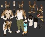  absurd_res african_wild_dog anthro borkthunder bottomwear canid canine clock clothing green_bottomwear green_clothing green_pants hi_res humanoid jewelry male male/male mammal model_sheet pants raphael_(cursed.jpg) shirt skateboard solo tongue tongue_out topwear watch white_clothing white_shirt white_topwear yellow_sclera 