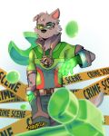  absurd_res anthro belt canid canine canis clothed clothing hand_in_pocket hi_res looking_aside magic male mammal milkymatsu80s mixed_breed nickelodeon paw_patrol pockets police_line rocky_(paw_patrol) solo superhero 