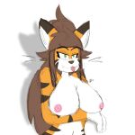  2019 absurd_res akiko_(iniquity) anthro areola black_eyebrows brown_body brown_eyes brown_fur brown_hair brown_stripes colored deity digital_media_(artwork) eyebrows felid female fur green_eyes hair hi_res iniquity mammal multicolored_body multicolored_fur multicolored_tail nipples orange_body orange_fur pantherine pink_areola pink_nipples pink_tongue shadow signature simple_background sketch solo stripes tiger tongue tongue_out white_background white_body white_fur 