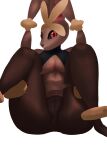  absurd_res anthro breasts brown_body butt female hi_res loo_su looking_at_viewer mega_evolution mega_lopunny nintendo pokemon pokemon_(species) red_eyes simple_background solo spread_legs spreading thick_thighs video_games white_background 