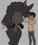  &lt;3 anthro belly_piercing black_body black_fur black_hair chiropteran claweddrip dark_body dark_skin duo eyes_closed female fur hair hi_res human male mammal navel open_mouth open_smile piercing simple_background smile were werechiropteran 