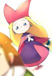  1boy 1girl blonde_hair blue_eyes blurry blurry_foreground brown_hair cape dutch_angle earrings hands_up hat jester_cap jewelry long_hair long_skirt low-tied_long_hair narcia open_mouth own_hands_together pietro_pakapuka pink_cape pink_footwear pink_headwear pink_skirt popolocrois skirt standing very_long_hair youhei_64d 