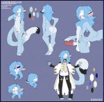 absurd_res anthro balls blue_body blue_fur blue_hair butt clothed clothing color_swatch facial_expressions fluffy fluffy_tail fur genitals hair haplorhine hi_res humanoid leonis_stellas long_tail lunalin magic_user male mammal model_sheet monkey nathivy nude penis primate solo 