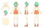  1girl a.i._voice ankle_socks argyle argyle_cardigan arms_at_sides black_choker bow bow_headband choker closed_mouth from_behind from_side full_body green_eyes green_hair gumi headband highres jewelry long_sleeves multiple_views nou_(nounknown) official_art orange_footwear orange_headband orange_skirt pendant pendant_choker pigeon-toed reference_sheet simple_background skirt smile socks standing turnaround vocaloid white_background white_bow white_socks 