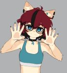  2022 5_fingers aeiou_(yoako) ahoge anthro black_hair bra breasts claws clothed clothing countershading digital_media_(artwork) domestic_cat ear_piercing eyewear felid feline felis female female_anthro finger_claws fingers fur glasses green_eyes hair half-length_portrait hi_res kemono looking_at_viewer mammal multicolored_body multicolored_fur paw_pose pawpads piercing pink_nose portrait pose power_symbol pupils red_hair short_hair small_breasts solo sports_bra tan_body tan_fur topwear two_tone_body two_tone_fur underwear unusual_pupils white_body white_fur yoako 