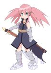  1girl axe belt blue_eyes boots closed_mouth elbow_gloves full_body gloves holding holding_axe long_hair looking_at_viewer miyata_(lhr) pink_hair presea_combatir simple_background solo tales_of_(series) tales_of_symphonia twintails weapon white_background 