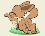  2022 all_fours anus bite biting_lip blush blush_lines bodily_fluids brown_body brown_fur butt digital_media_(artwork) ear_tuft eevee female feral fur generation_1_pokemon genital_fluids genitals grass half-closed_eyes head_tuft heart_pawpads hi_res hindpaw itsunknownanon looking_at_viewer looking_back looking_back_at_viewer multicolored_body multicolored_fur narrowed_eyes neck_tuft nintendo pawpads paws pink_pawpads plant pokemon pokemon_(species) presenting presenting_hindquarters pussy pussy_juice pussy_juice_string raised_tail rear_view simple_background smile solo tan_body tan_fur teeth tuft video_games 