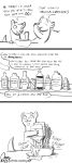  bottle bowl comic container dialogue english_text hi_res how-to line_art lutrine mammal monochrome mustelid omny87 one_eye_closed text wink 