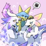  ambiguous_gender blush bubble capcom claws daaon_dragon fanged_wyvern feral fur hi_res horn leviathan_(mh) mizutsune monster_hunter smile video_games white_body zinogre 
