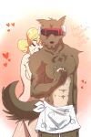  anthro canid canine canis corrector_yui duo eyewear female fur hi_res human male male/female mammal muscular muscular_male nude sunglasses towel towel_around_waist towel_only unknown_artist war_wolf wolf yui_kasuga 