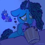  1:1 blue_theme bucket container eating equid equine food hasbro hi_res horn izzy_moonbow_(mlp) mammal misty_(g5) mlp_g5 my_little_pony pfeffaroo popcorn unicorn 