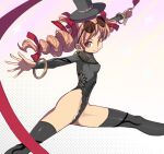  1girl alternate_costume black_pantyhose bow breasts drill_hair eyewear_on_head hat hat_bow leotard orange_eyes pantyhose shope small_breasts solo sunglasses top_hat touhou twin_drills yorigami_jo&#039;on 