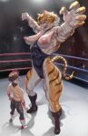  anthro boots bottomwear breasts camel_toe claws clothing crowd felid female fighting_ring footwear group hi_res human kabos male mammal mask pantherine pants sharp_teeth size_difference smile spandex sports_mask sportswear standing stripes teeth tiger tight_clothing wrestling wrestling_mask wrestling_outfit 