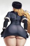  1girl ass black_gloves blonde_hair blue_eyes commission fur_hat fur_trim gloves hat highres kolin long_hair mootium no_panties no_pants solo street_fighter street_fighter_v thick_thighs thighs ushanka 