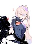  !? 2girls :d black_hair black_wings blue_hair blush bow-shaped_hair closed_eyes colored_tips genshin_impact hand_on_another&#039;s_head heart horns hug kujou_sara long_hair multicolored_hair multiple_girls onigiri_222x714 pink_hair sangonomiya_kokomi short_hair simple_background smile white_background wings yuri 