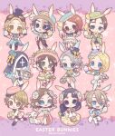 6+boys 6+girls :d aesop_carl alternate_costume animal_ears animal_on_head anne_lester arm_up bare_shoulders basket belt bird black_eyes black_gloves blindfold blonde_hair blue_eyes bow braid brown_eyes brown_hair chibi closed_mouth collared_shirt cross_print dress earrings easter easter_egg egg eli_clark emma_woods eyeshadow fake_animal_ears fang flower freckles gloves goggles goggles_on_head green_eyes grey_hair hair_flower hair_ornament hand_on_hip hat hat_bow helena_adams highres holding holding_staff identity_v jewelry leg_up long_hair low_ponytail luca_balsa makeup mary_(identity_v) mask medium_hair michiko_(identity_v) mini_hat mini_top_hat mole mole_under_eye mouth_mask multiple_boys multiple_girls naib_subedar neck_ribbon necktie norton_campbell on_head open_mouth owl pink_necktie ponytail rabbit rabbit_ears red_eyeshadow red_hair ribbon shirt short_hair shorts skin_fang sleeveless smile staff stitched_mouth stitches top_hat tracy_reznik twitter_username veil victor_grantz white_gloves yunoichi-hoshiduki 