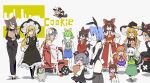  6+girls absurdres animal_ears ascot azusa_(cookie) bangs benikurage_(cookie) bent_over black_bow black_bowtie black_eyes black_hair black_hairband black_headwear black_jacket black_leotard black_pants black_ribbon black_skirt black_thighhighs blonde_hair blue_eyes blue_hair blue_skirt blue_vest blush boots bow bowtie box braid breasts broom broom_riding brown_eyes brown_hair brown_horns buttons capelet cat checkered_clothes checkered_scarf closed_eyes closed_mouth coffee_cup collared_shirt commentary cookie_(touhou) cup cyjalway daiyousei detached_sleeves disposable_cup diyusi_(cookie) dress fake_animal_ears fake_tail flat_chest flour_(cookie) frilled_bow frilled_hair_tubes frilled_shirt_collar frilled_skirt frills full_body glasses green_hair green_skirt green_vest grey_dress grey_hair ground_vehicle hair_bow hair_ribbon hair_tubes hairband hakama hakama_skirt hakurei_reimu hat hat_ornament helmet heterochromia high-visibility_vest highres holding holding_cup holding_pickaxe holding_shovel horns ibuki_suika jacket japanese_clothes kanna_(cookie) kirisame_marisa konpaku_youmu kumoi_ichirin large_breasts layered_clothes leotard long_hair long_skirt long_sleeves looking_at_another looking_to_the_side manatsu_no_yo_no_inmu medium_breasts meguru_(cookie) mikan_box minigirl miura_cat moped motor_vehicle motorcycle_helmet mouse_ears mouse_girl mouse_tail multiple_girls nazrin necktie noel_(cookie) nyon_(cookie) office_lady open_mouth orange_ascot orange_hair orange_scarf pants pickaxe pink_shirt playboy_bunny puffy_short_sleeves puffy_sleeves purple_bow rabbit_ears rabbit_tail red_bow red_bowtie red_eyes red_skirt red_star rei_(cookie) ribbon ribbon-trimmed_sleeves ribbon_trim sakenomi_(cookie) sananana_(cookie) scarf semi-rimless_eyewear shirt short_hair short_sleeves shovel sidelocks single_braid skirt skirt_set sleeveless sleeveless_shirt smile socks star_(symbol) star_hat_ornament tail the_chicken_that_appears_in_the_middle_of_cookie thighhighs touhou under-rim_eyewear uzuki_(cookie) vest white_capelet white_shirt white_sleeves wide_sleeves witch_hat yamin_(cookie) yellow_ascot yellow_bow yellow_necktie yellow_scarf zerukalo_(cookie) 
