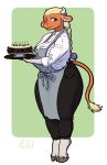  2022 anthro apron big_breasts bovid bovine braided_hair breasts cake cattle clothed clothing curvaceous curvy_figure dessert digital_media_(artwork) eyebrows eyelashes fan_character female food haibet hair hi_res horn huge_breasts long_hair looking_at_viewer maita_(character) mammal simple_background smile solo thick_thighs voluptuous wide_hips 