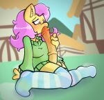  anthro autofellatio blurred_background clothed clothing colored colored_line_art equid equine exhibitionism fluttershy_(mlp) friendship_is_magic hasbro horse intersex kneeling legwear mammal masturbation my_little_pony oral oral_masturbation partially_clothed penile penile_masturbation pony public sleeby_tomato solo sweater thigh_highs topwear 
