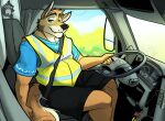  anthro canid canine canis clothed clothing coyote day fully_clothed high-vis looking_at_viewer mammal outside sitting solo thekinkybear 